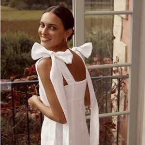 DISSH Aisle White Linen Bow Midi Dress USSize 4